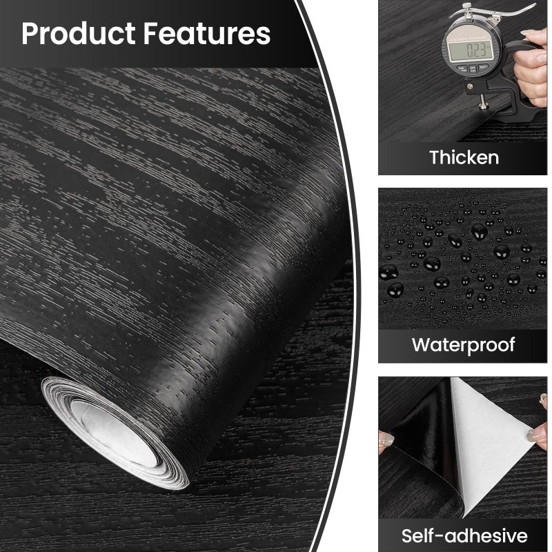 Abyssaly 23.6" X 118" Black Wood Peel and Stick Wallpaper - Wood Grain Contact Paper Self-Adhesive Removable Vinyl Film Furniture Wall Decorative - Real Wood Tactile Sensation Surfaces Easy to Clean - Image 2